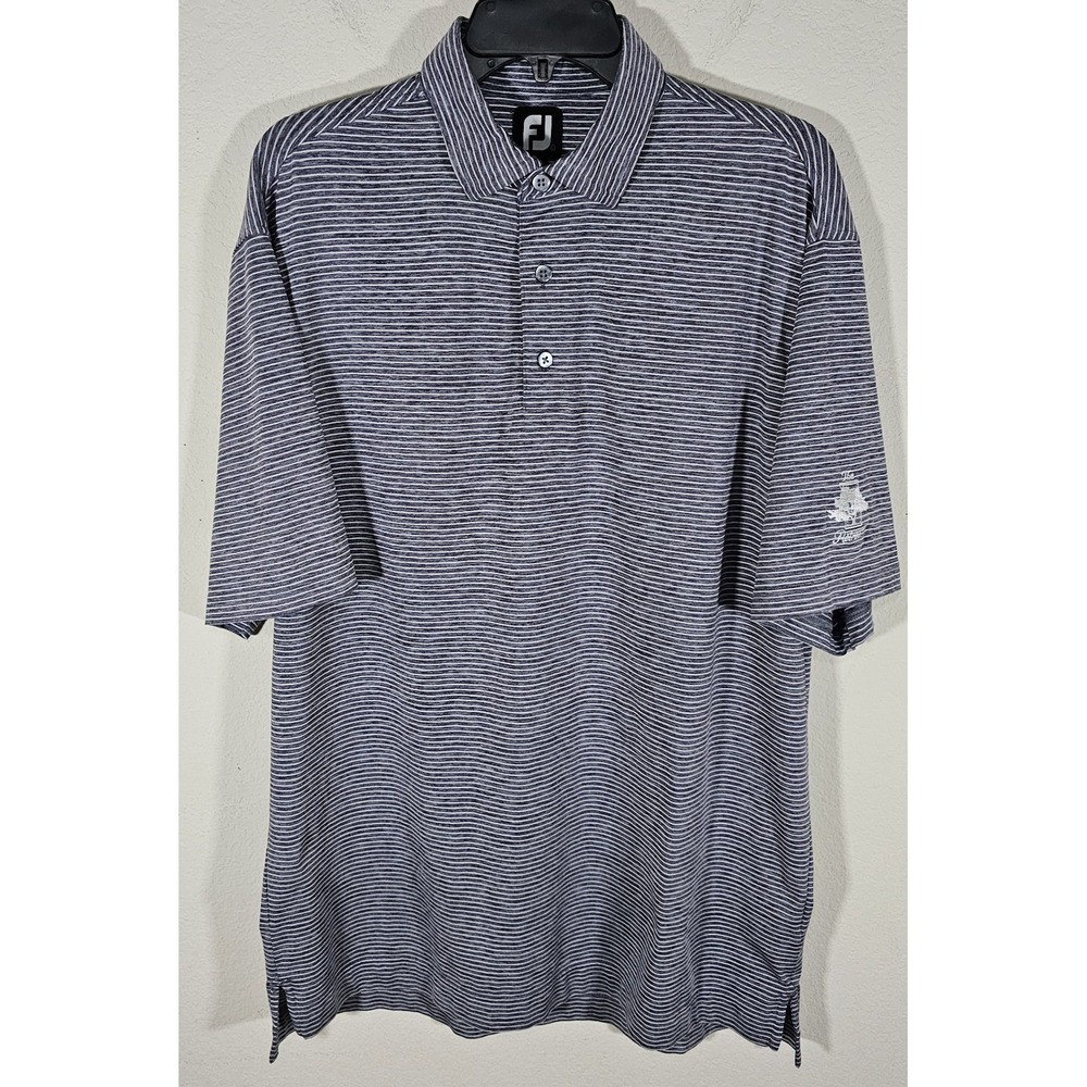 FootJoy FJ Polo Shirt Mens Gray‎ White Striped Golf The Retreat Short Sleeve